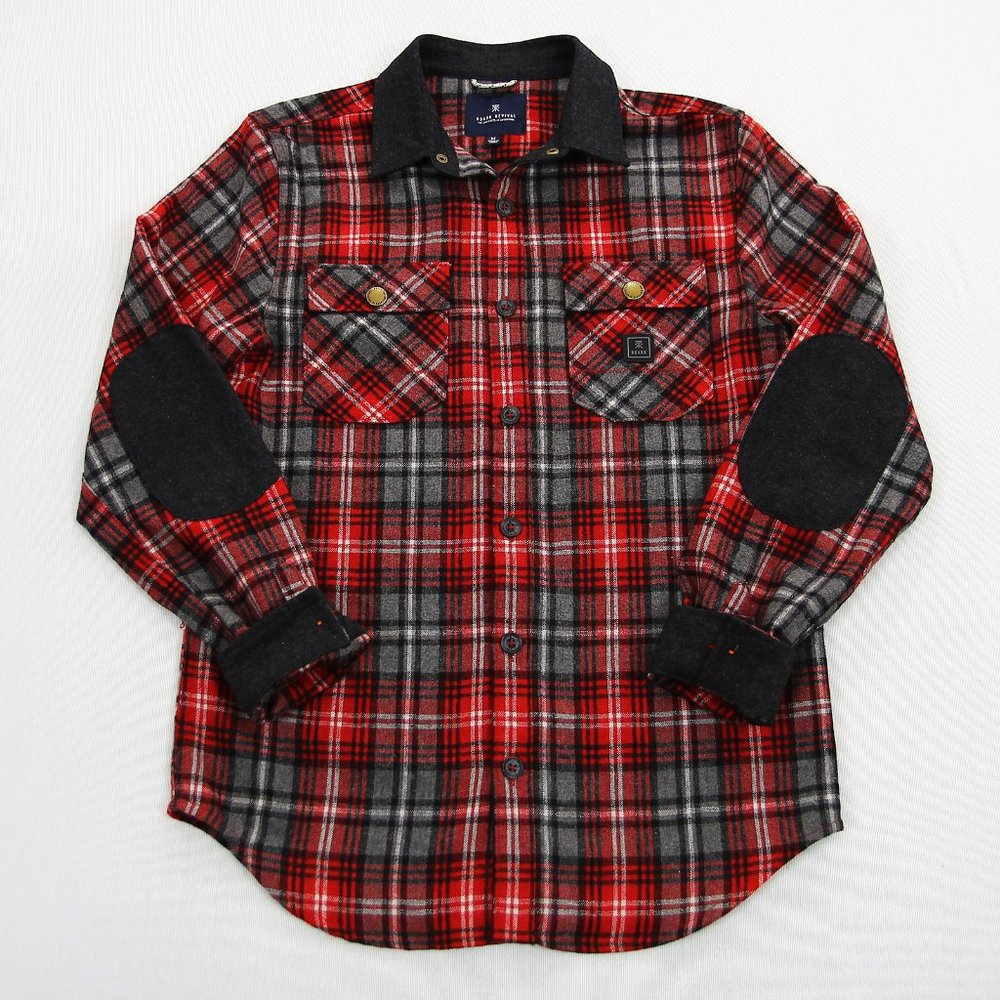 Roark Revival Flannel Contrast Collar Elbow Patches Wool Blend L/S Shirt Size M